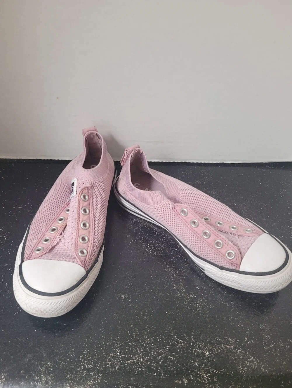 Converse Girl's Slip-On Knit Sneakers Pink and White